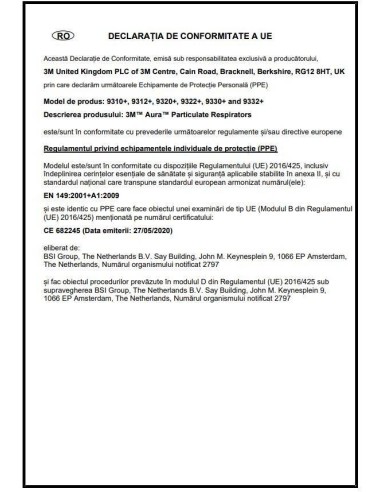 Masca FFP3 - 3M™ Aura™ 9332+ NR D de protectie respiratorie cu supapa Cool Flow™ 3M - Acasa