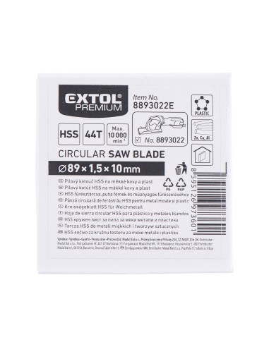 Disc circular HSS, EXTOL PREMIUM, 8893022E, ⌀89mm, 44T Disc circular HSS, EXTOL PREMIUM, 8893022E, ⌀89mm, 44T