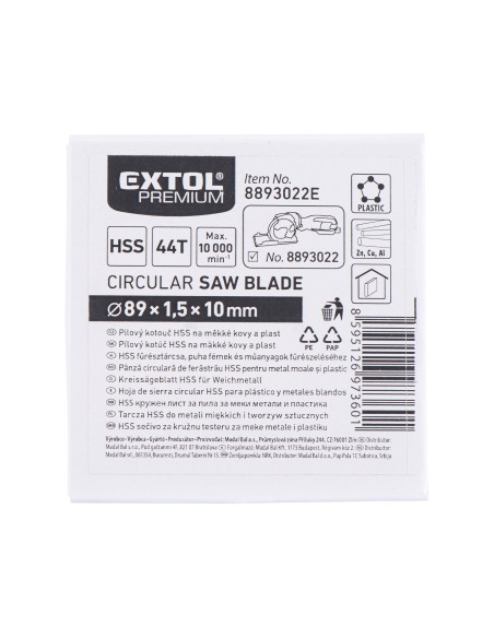 Disc circular HSS, EXTOL PREMIUM, 8893022E, ⌀89mm, 44T Disc circular HSS, EXTOL PREMIUM, 8893022E, ⌀89mm, 44T