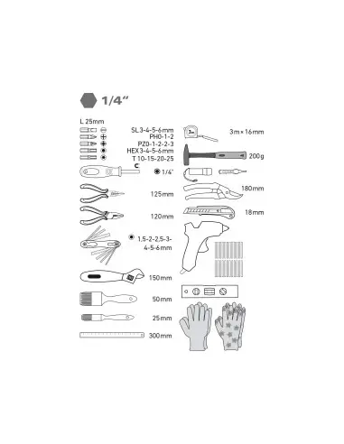 Set de unelte 68 piese, 6593, CrV, Maner fibra sticla