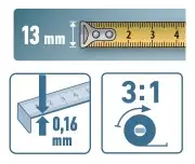 Banda otel, 20m, 13mm, 8821092, Precizie clasa II, ABS/cauciuc