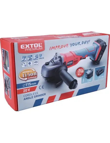Polizor unghiular fara fir 115mm, Extol Premium, 8891841, 20V, 8000/min