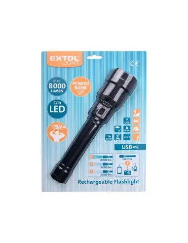 Lanterna 8,000 lm, USB, EXTOL LIGHT, 43142, Zoom, Powerbank Lanterna 8,000 lm, USB, EXTOL LIGHT, 43142, Zoom, Powerbank