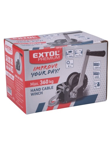Troliu manual, EXTOL PREMIUM, 8861301, Cablu otel 360kg/3,8mm