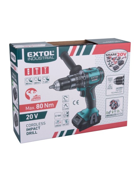 Masina de gaurit cu impact fara perii, EXTOL, 8791802, 20V, 2000mAh Masina de gaurit cu impact fara perii, EXTOL, 8791802, 20V, 2000mAh