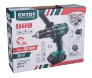 Masina de gaurit cu impact fara perii, EXTOL, 8791802, 20V, 2000mAh