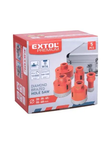 Set 5 piese burghiu diamant, EXTOL PREMIUM, 8802995, filet M14, 20-68mm