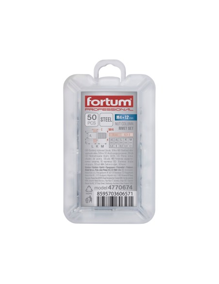 50pcs set nituri M4x10mm, FORTUM, 4770674, plastic box 50pcs set nituri M4x10mm, FORTUM, 4770674, plastic box