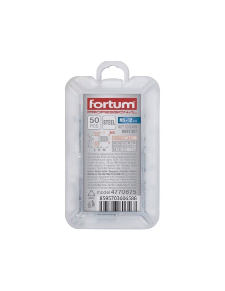 50pcs set nituri M5x10mm, FORTUM, 4770675, Otel, Cutie plastic 50pcs set nituri M5x10mm, FORTUM, 4770675, Otel, Cutie plastic