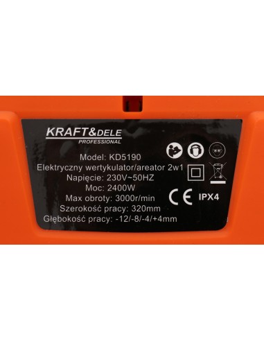 Aerator/verticulator 2 in 1 2400W 32cm, Kraft&Dele, KD5190