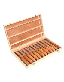 Dalti sculptura lemn, Kraft&Dele, set 12 piese diverse forme, KD11775