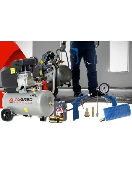 Compresor de aer cu ulei, Tagred TA300N, 24L, 3.4CP, Set 6 elemente Compresor de aer cu ulei, Tagred TA300N, 24L, 3.4CP, Set 6 elemente