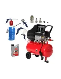 Pachet Compresor aer 24L, 8 bar, kit accesorii, conectori rapizi, ulei 1L, D400-K3, D2124, R853