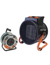 Aeroterma electrica, Kraft&Dele, 3.5 kW, 2500 W, cu termostat, inclus un prelungitor 20m