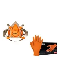 Sete echipament protectie vopsitor, masca de vopsitorie + filtru+ manusi din nitril portocalii