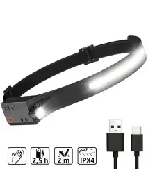 Lanterna frontala cu acumulator, VERKE, USB-C, senzor miscare V87504
