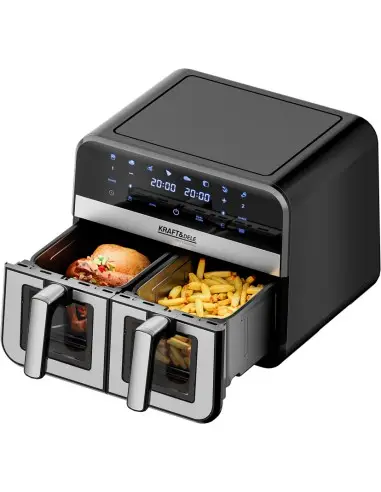 Friteuza fara grasime 9L, 2500W, doua camera 4,5L + LCD, Kraft&Dele, KD4179