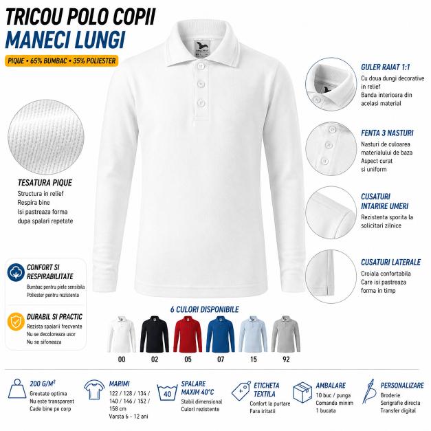 Tricou polo copii maneci lungi
