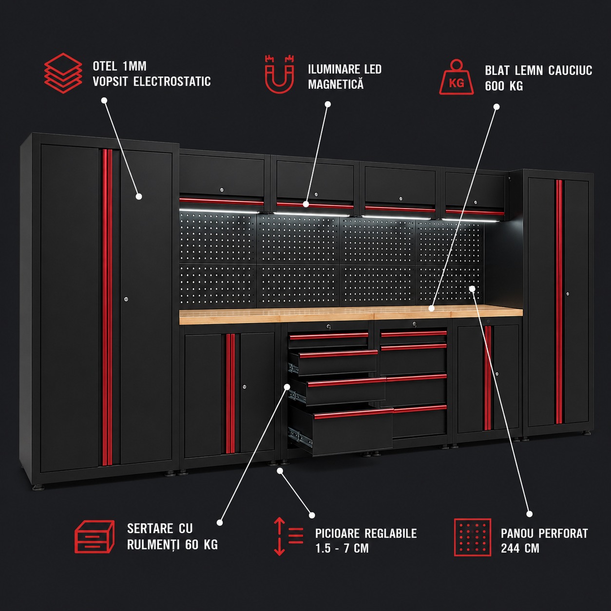 Set modular mobilier atelier, TAGRED, 400 cm, otel vopsit electrostatic, lED, 8 sertare, 2 Dulapuri Mari, TA1947X2 12.jpg