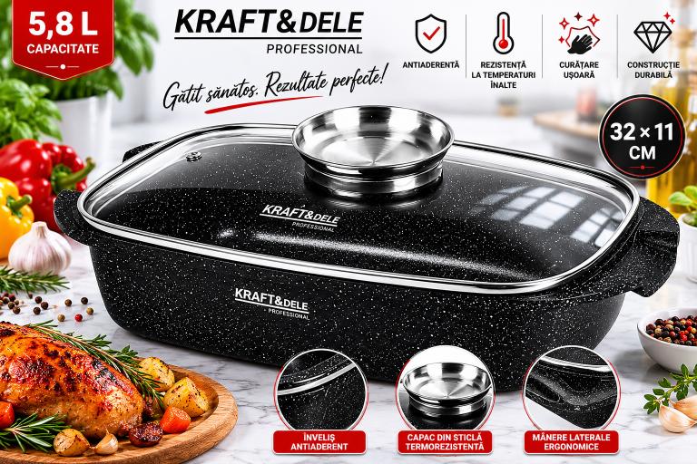Tava de copt 5.8L, Kraft&Dele, 32x11cm, antiaderenta, KD4353