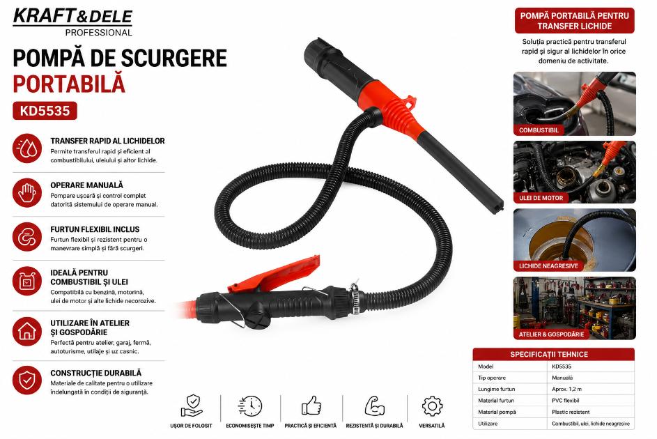 Pompa portabila pentru transfer lichide, Kraft&Dele, KD5535