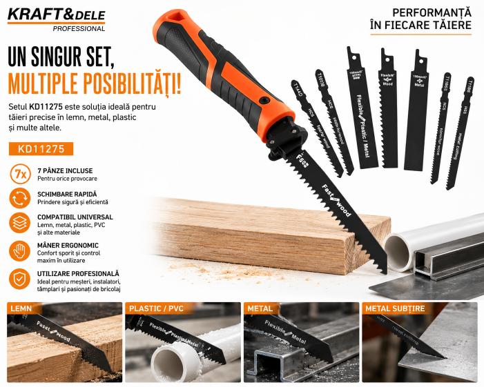 Set suport pentru lama de fierastrau cu 7 panze incluse, Kraft&Dele, KD11275