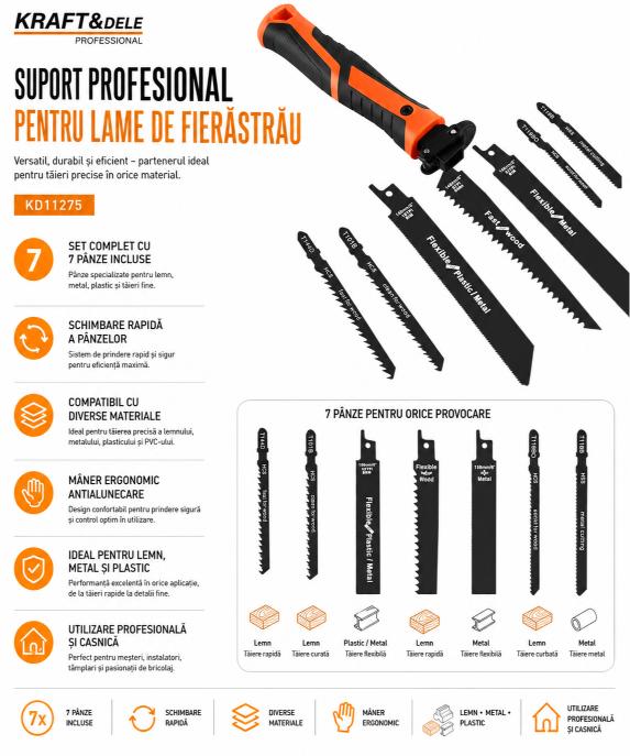 Set suport pentru lama de fierastrau cu 7 panze incluse, Kraft&Dele, KD11275