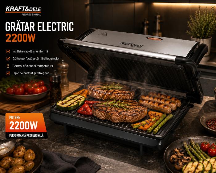 Gratar electric cu placi antiaderente, Kraft&Dele, 2200 W, KD4200